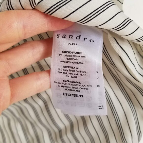 Sandro Manga Striped Cold-Shoulder Tie Top Blouse - Picture 12 of 14